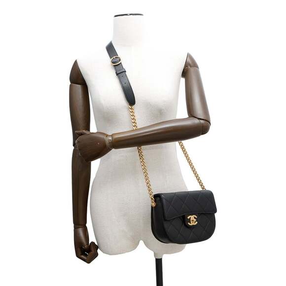 Chanel Chain Shoulder Bag with Coco Mark and Matelasse Lambskin, AS2484, Black - Picture 4 of 16